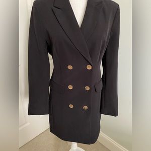 Long black blazer double-breasted jacket with gold buttons